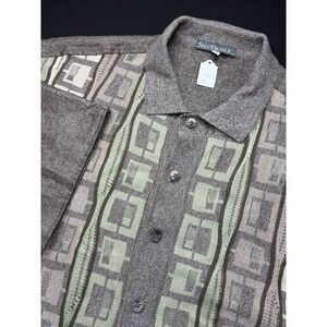 Silversilk Knit Short Sleeve Button Up Shirt Sweater Retro Mens Size XXL Brown